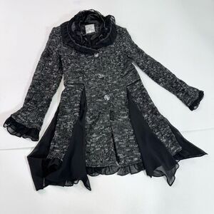 Bracha Jacket Womens Medium Black Ruffle Knit Goth Fairy Button Up Outerwear
